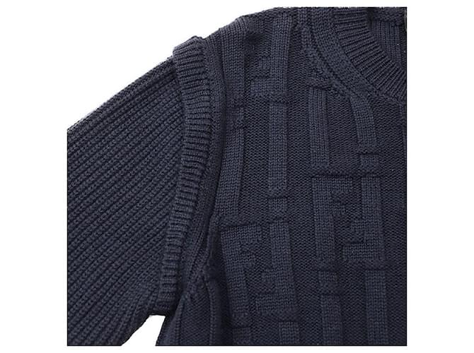 Fendi FF Logo Wollpullover Blau Marineblau - Ansicht 4