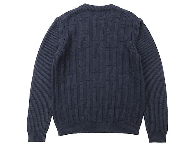 Fendi FF Logo Wollpullover Blau Marineblau - Ansicht 5