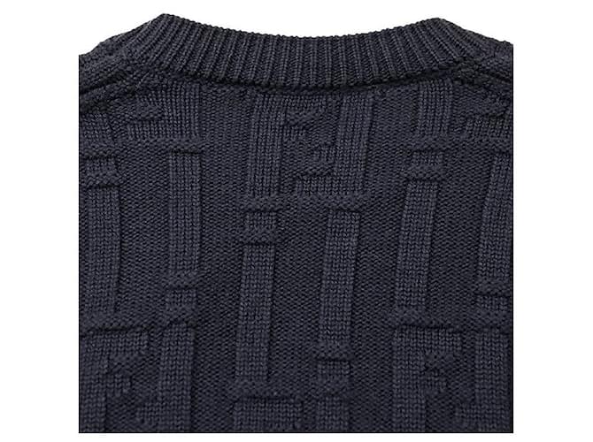 Fendi FF Logo Wollpullover Blau Marineblau - Ansicht 6