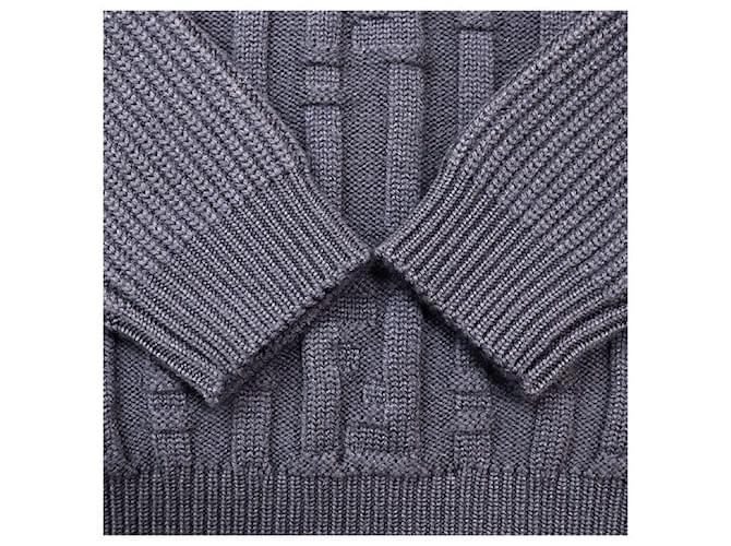Fendi FF Logo Wollpullover Blau Marineblau - Ansicht 7