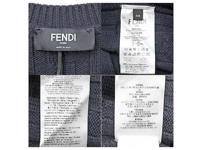 Fendi FF Logo Wollpullover Blau Marineblau - Ansicht 9