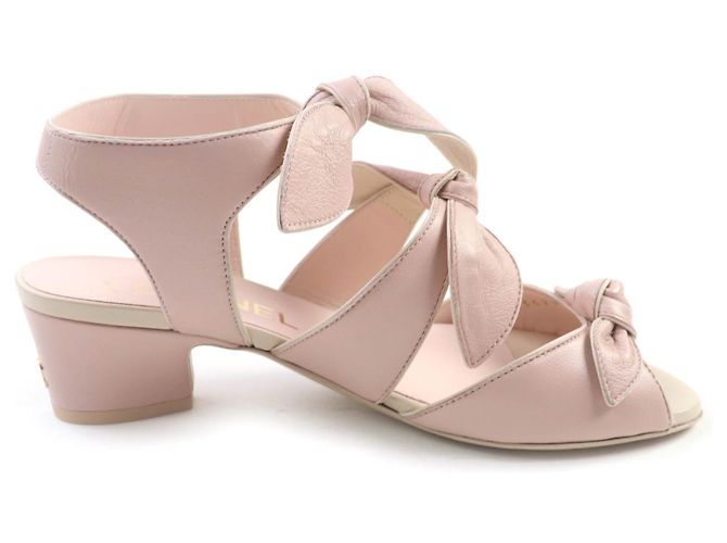 Sandálias de couro Chanel G35297 Rosa - vista 6