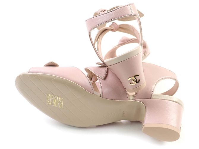 Sandálias de couro Chanel G35297 Rosa - vista 7