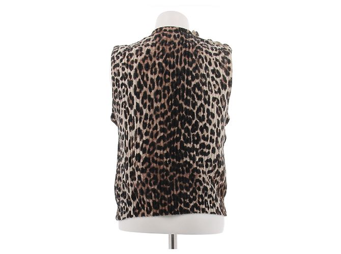 Ganni Ärmelloser Pullover mit Leopardenmuster aus Wolle Braun - Ansicht 2