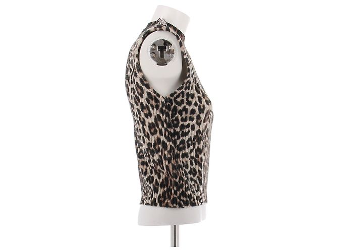 Ganni Ärmelloser Pullover mit Leopardenmuster aus Wolle Braun - Ansicht 3