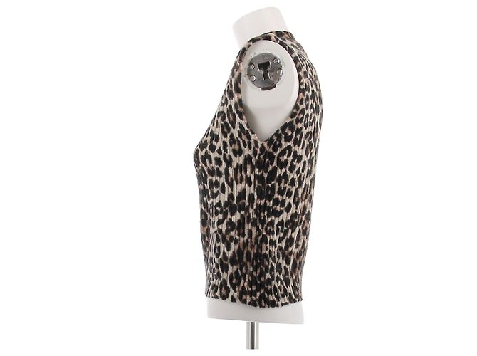Ganni Ärmelloser Pullover mit Leopardenmuster aus Wolle Braun - Ansicht 4
