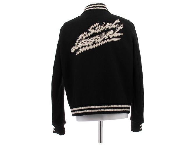 Saint Laurent Giacca varsity nera in lana Nero - vista 2