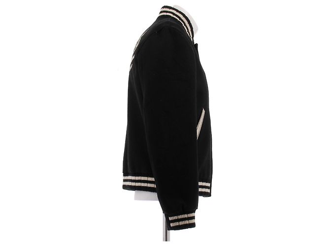 Saint Laurent Giacca varsity nera in lana Nero - vista 3