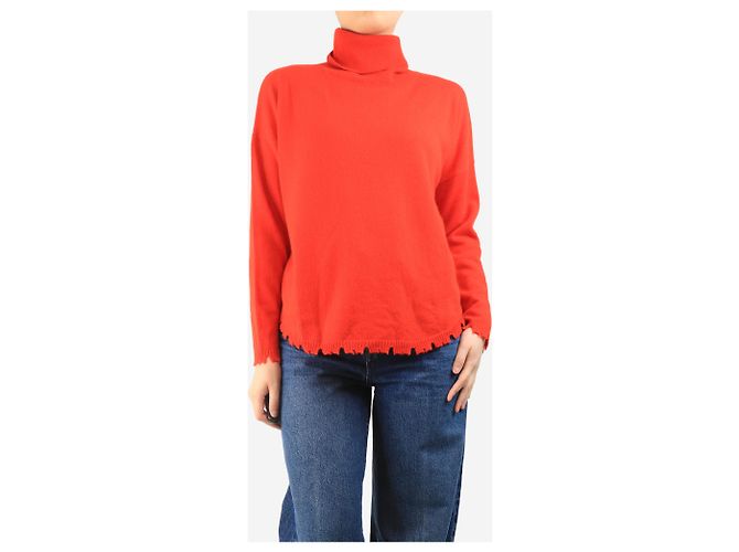 Autre Marque Pull en cachemire rouge à col roulé - taille M - vue 3
