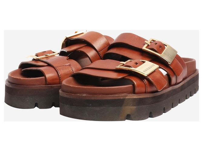 Autre Marque Brown leather platform sandals - size EU 38 - view 2