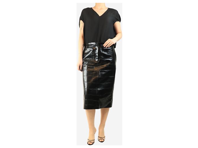 Stella Mc Cartney Falda midi de cuero sintético negro con estampado de cocodrilo - talla UK 10 - vista 2