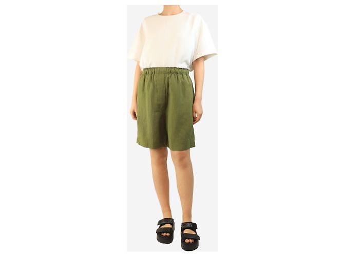 Autre Marque Grüne elastische Leinen-Shorts - Größe UK 12 - Ansicht 2