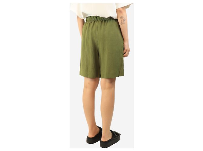 Autre Marque Grüne elastische Leinen-Shorts - Größe UK 12 - Ansicht 3