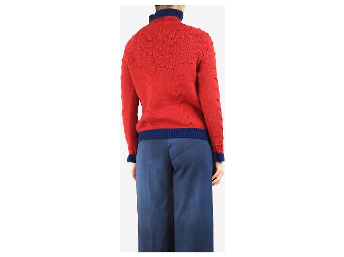 Chanel Suéter de punto rojo con detalle de flor - tamaño UK 8 Roja - vista 2
