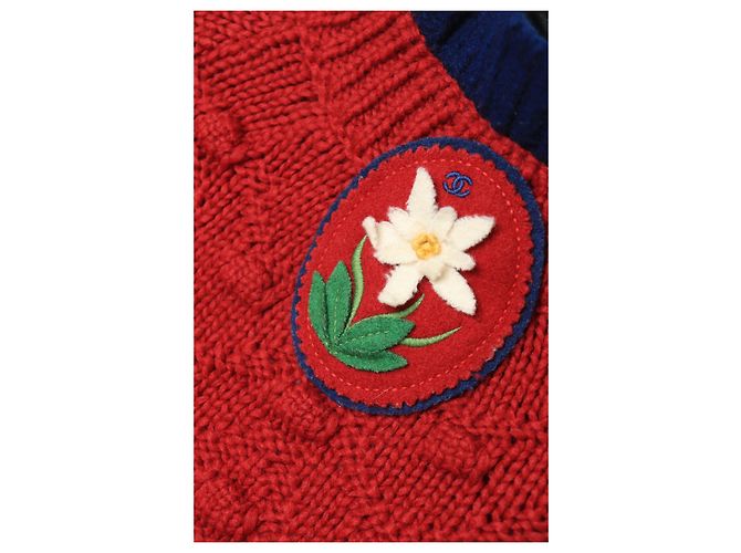 Chanel Suéter de punto rojo con detalle de flor - tamaño UK 8 Roja - vista 4