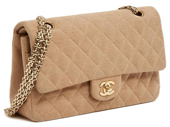 Chanel 2002 Borsa a Spalla Timeless Classica Double Flap in Pelle Jersey Beige - vista 2