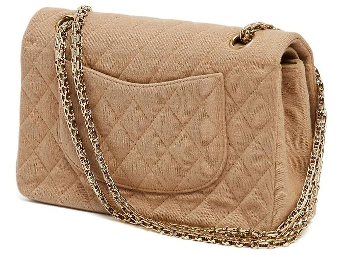 Chanel 2002 Borsa a Spalla Timeless Classica Double Flap in Pelle Jersey Beige - vista 3