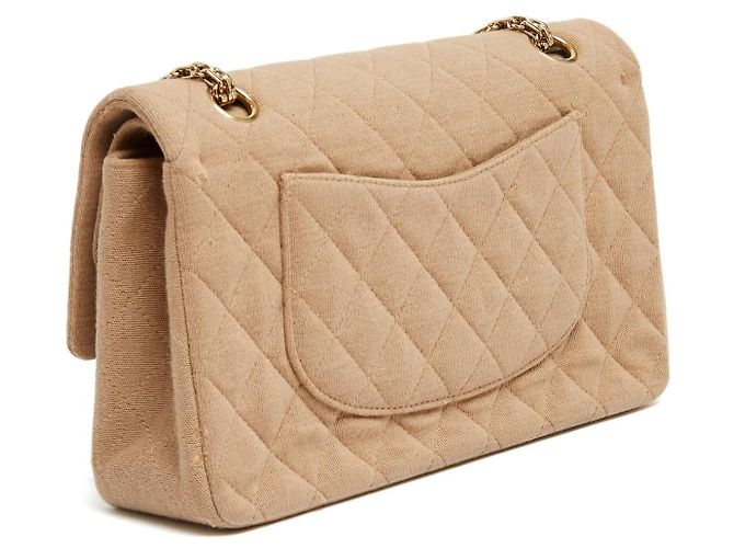 Chanel 2002 Borsa a Spalla Timeless Classica Double Flap in Pelle Jersey Beige - vista 4