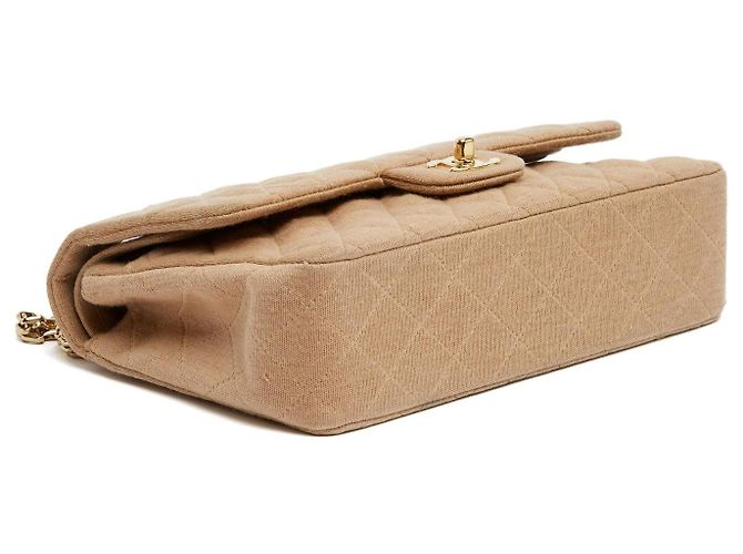 Chanel 2002 Borsa a Spalla Timeless Classica Double Flap in Pelle Jersey Beige - vista 5