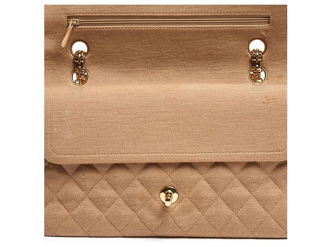 Chanel 2002 Borsa a Spalla Timeless Classica Double Flap in Pelle Jersey Beige - vista 8