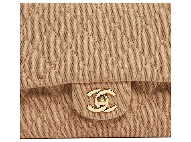 Chanel 2002 Borsa a Spalla Timeless Classica Double Flap in Pelle Jersey Beige - vista 9