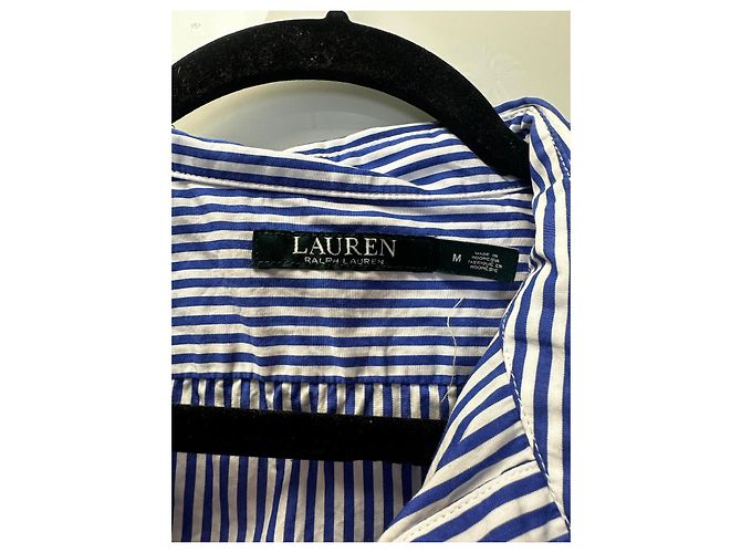 Camisa de algodón a rayas Lauren Ralph Lauren con puños de encaje Blanco Azul - vista 3
