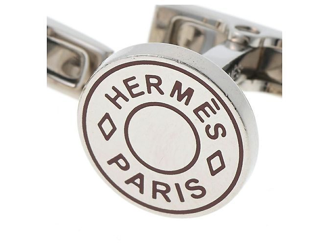 Abotoaduras Hermès Licor 2 Sellier Prata Bordeaux - vista 3