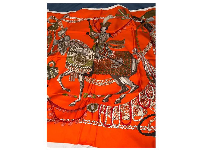 Hermès Seidenschal Orange Reitermotiv 90x90 Mehrfarben - Ansicht 3