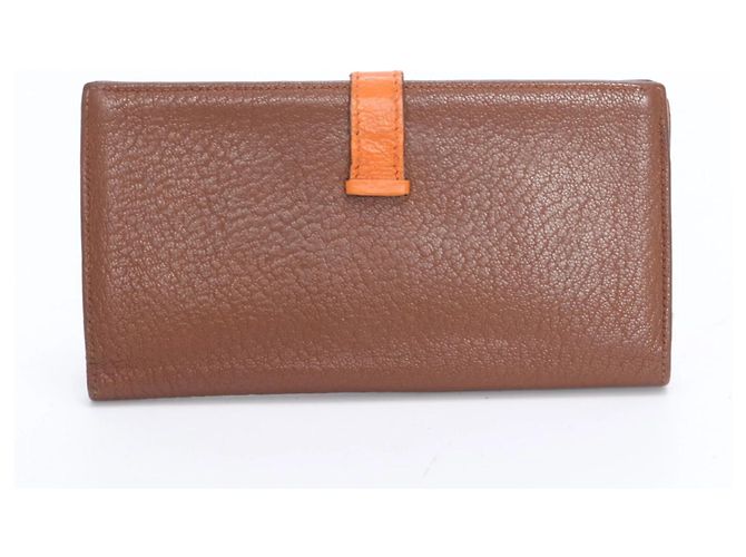 Hermès Hermes Bearn Soufflé Leather Bi-fold Long Wallet Brown Orange - view 2