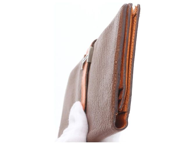 Hermès Hermes Bearn Soufflé Leather Bi-fold Long Wallet Brown Orange - view 4