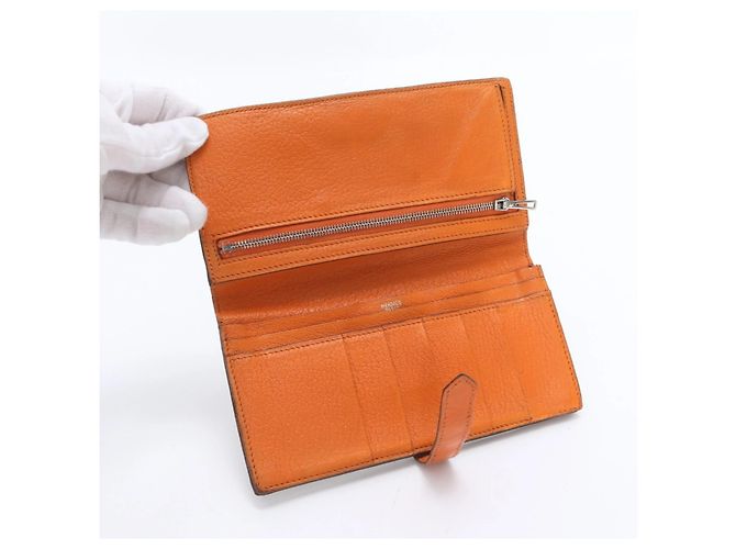 Hermès Hermes Bearn Soufflé Leather Bi-fold Long Wallet Brown Orange - view 5