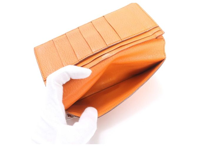 Hermès Hermes Bearn Soufflé Leather Bi-fold Long Wallet Brown Orange - view 6