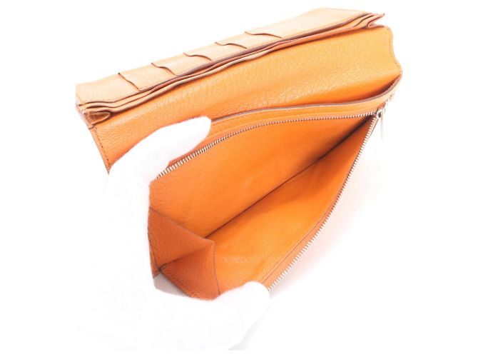 Hermès Hermes Bearn Soufflé Leather Bi-fold Long Wallet Brown Orange - view 7