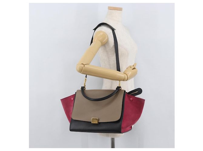 Céline Borsa a mano Trapeze CELINE in pelle scamosciata 2 in 1 Rosa Beige Auth ka3552A - vista 27