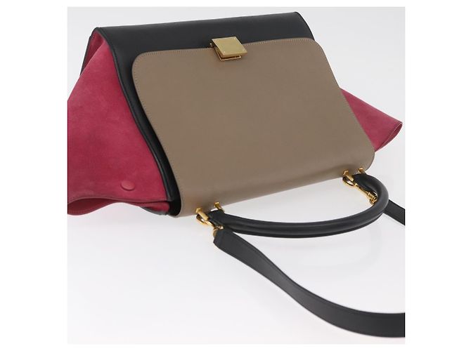 Céline Borsa a mano Trapeze CELINE in pelle scamosciata 2 in 1 Rosa Beige Auth ka3552A - vista 6