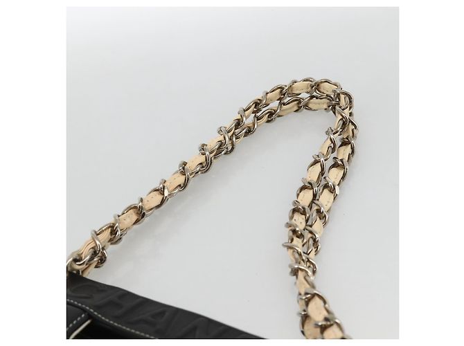 CHANEL Choco Bar Schultertasche aus lackiertem Leder Beige Silber CC Auth BA11764A - Ansicht 8