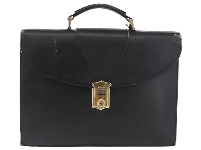 Saffiano PRADA Borsa da lavoro in pelle Safiano Nera Oro Auth 174051 Nero D'oro - vista 13