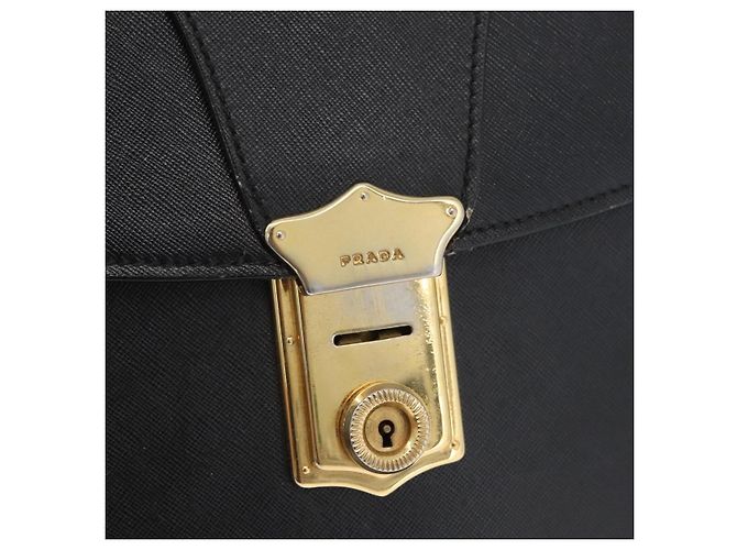 Saffiano PRADA Borsa da lavoro in pelle Safiano Nera Oro Auth 174051 Nero D'oro - vista 17