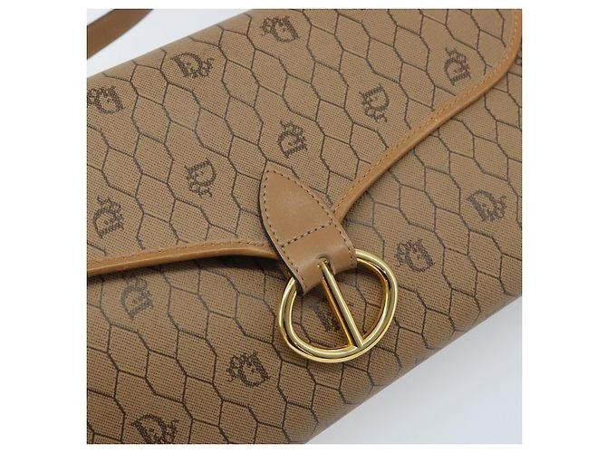 Borsa a spalla in tela a nido d'ape Christian Dior PVC marrone oro Auth bs34236 - vista 14