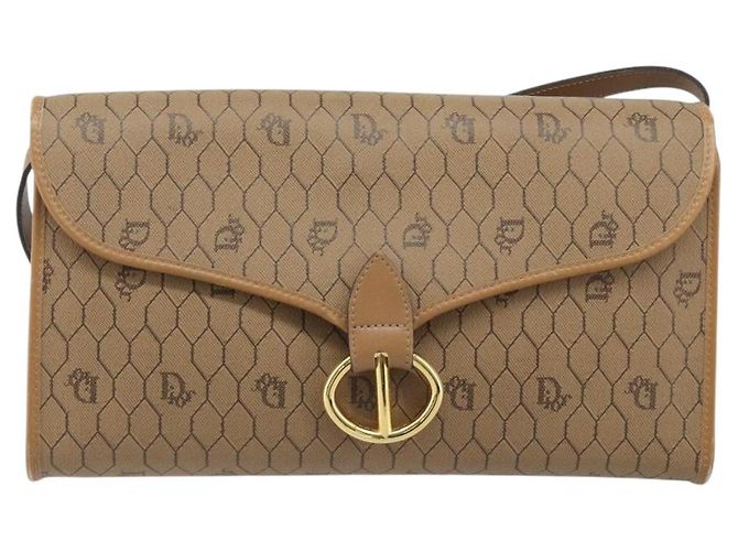 Borsa a spalla in tela a nido d'ape Christian Dior PVC marrone oro Auth bs34236 - vista 2