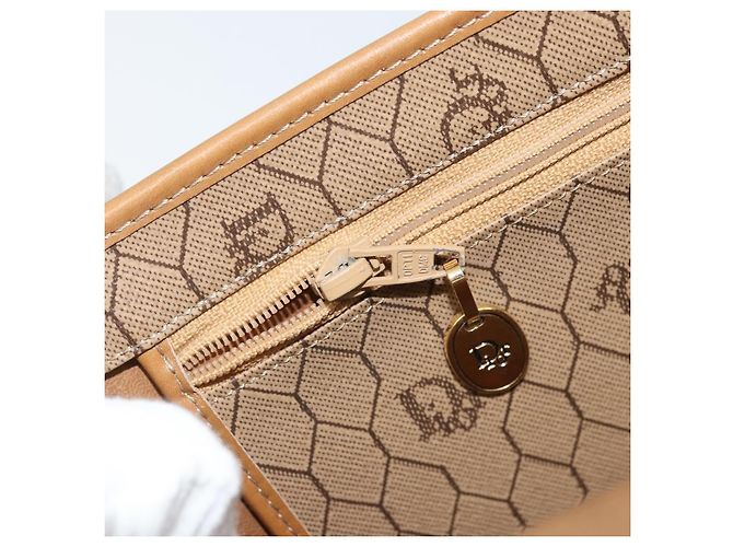 Borsa a spalla in tela a nido d'ape Christian Dior PVC marrone oro Auth bs34236 - vista 20