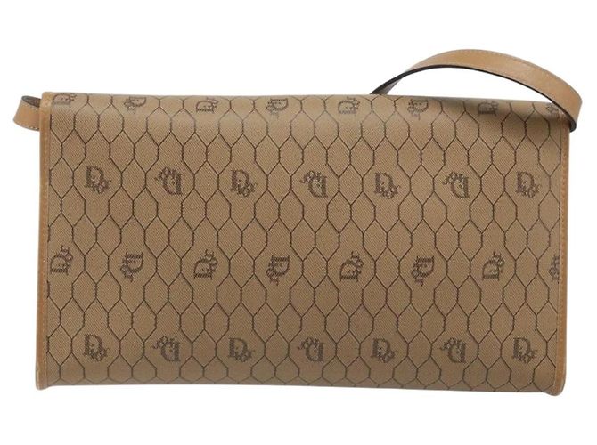 Borsa a spalla in tela a nido d'ape Christian Dior PVC marrone oro Auth bs34236 - vista 3