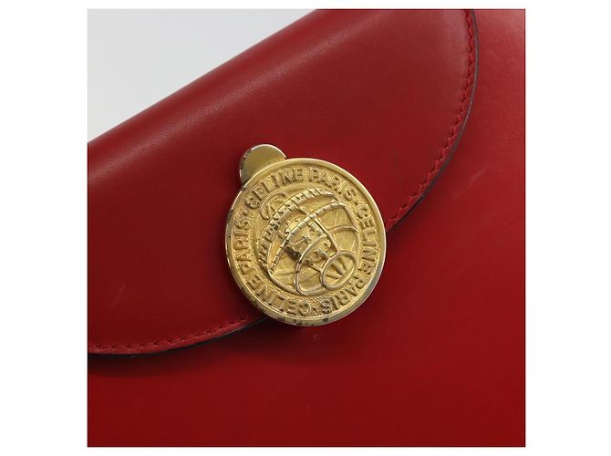 Céline Borsa Medallion in pelle rossa e oro Auth BAZ711A Rosso D'oro - vista 17