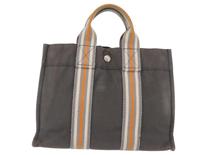 Hermès HERMES Fourre Tout PM Tote Bag aus Canvas Grau Silber Auth BA11923 Braun - Ansicht 2