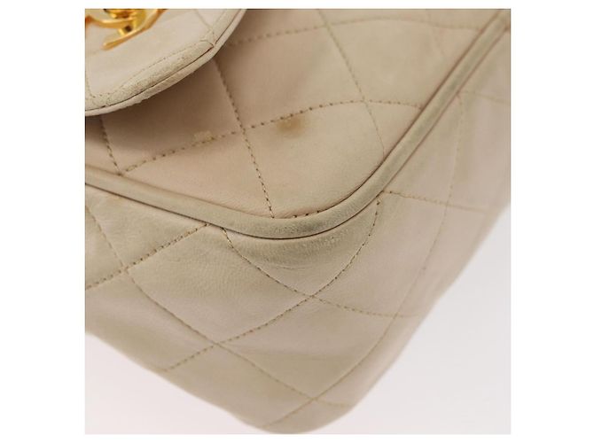 CHANEL Matelasse Chain Shoulder Bag Lamb Skin Ivory Gold CC Auth AMZ315 Golden Cream - view 10