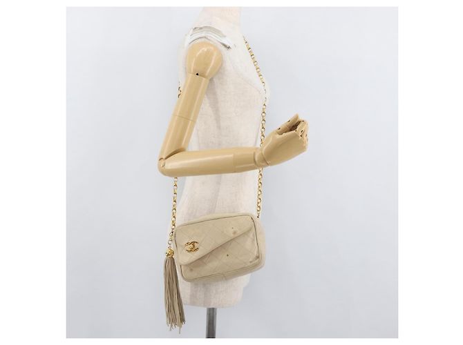 CHANEL Matelasse Chain Shoulder Bag Lamb Skin Ivory Gold CC Auth AMZ315 Golden Cream - view 24