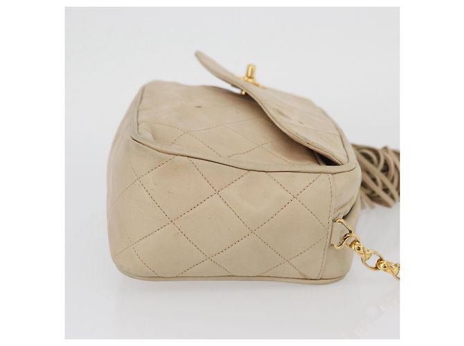CHANEL Matelasse Chain Shoulder Bag Lamb Skin Ivory Gold CC Auth AMZ315 Golden Cream - view 4