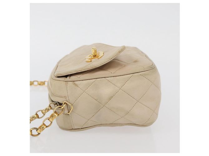 CHANEL Matelasse Chain Shoulder Bag Lamb Skin Ivory Gold CC Auth AMZ315 Golden Cream - view 5
