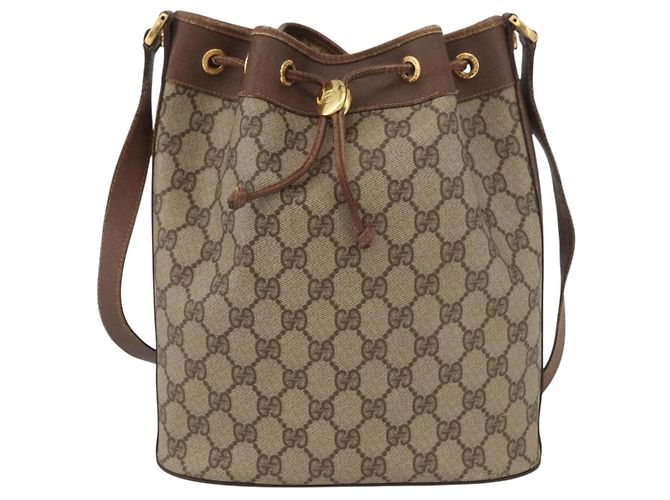 Gucci Borsa a spalla GG Supreme in PVC beige e oro Auth ARZ789 D'oro - vista 2