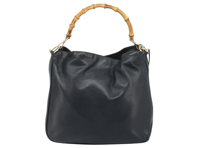 Borsa a Spalla Gucci Bamboo in Pelle 2 in 1 Nero Oro 001 3444 1577 Auth 174580 - vista 2